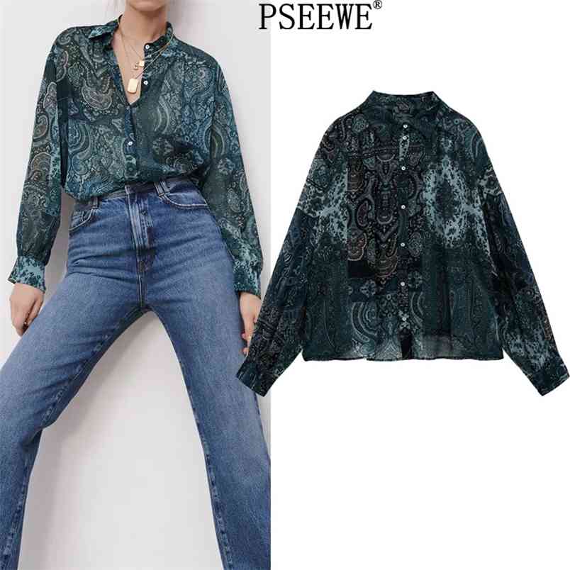 Women Shirt Blue Semi Sheer Print Chiffon Blouse Female Spring Vintage Streetwear Button Up Long Sleeve Top 210519
Women Shirt Blue Semi Sheer Print Chiffon Blouse Female Spring Vintage Streetwear Button Up Long Sleeve Top 210519