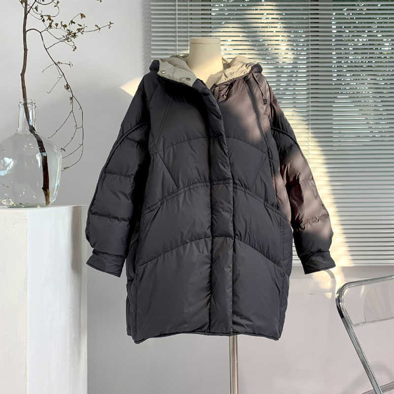 Fitaylor Winter Women 90% White Duck Down Coat Jacket Loose Medium Female Parka Oversize Snow Outwear 211018