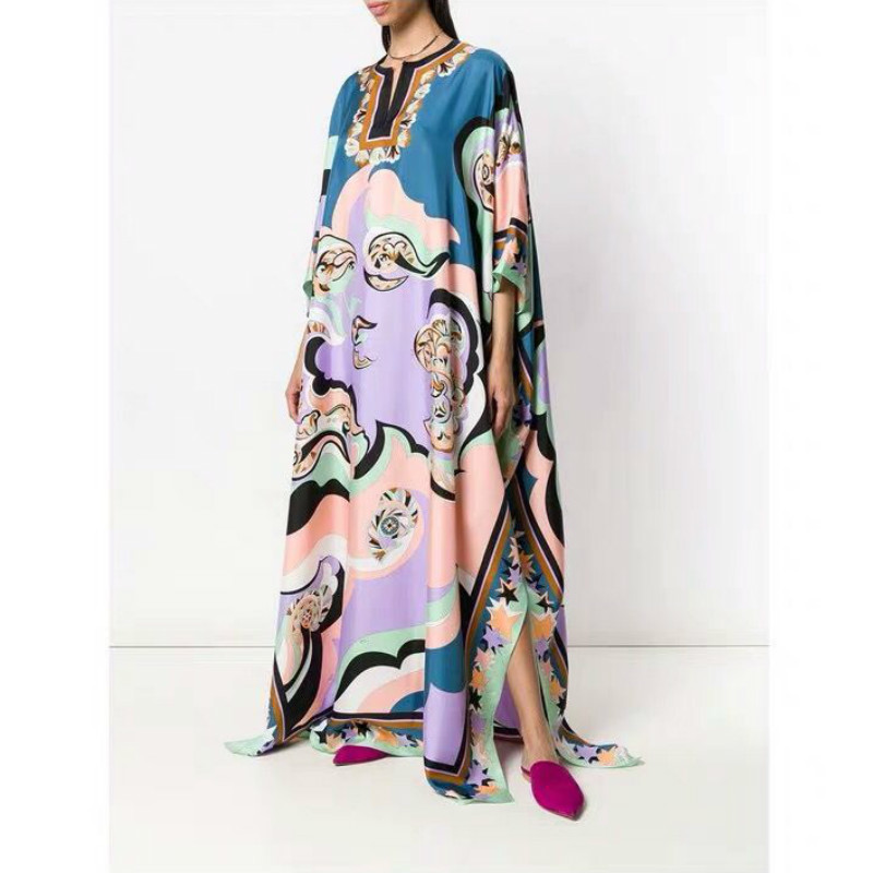 VKBN s Fashion Women Long Dress Three Quarter V-Neck Geometric Pattern Printing Maxi Dresses for Women 210507