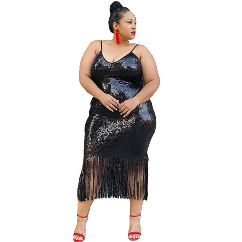 Casual Dresses plus size Metallic luster tassel splicing nightclub style sling, Champagne
Casual Dresses plus size Metallic luster tassel splicing nightclub style sling, Champagne