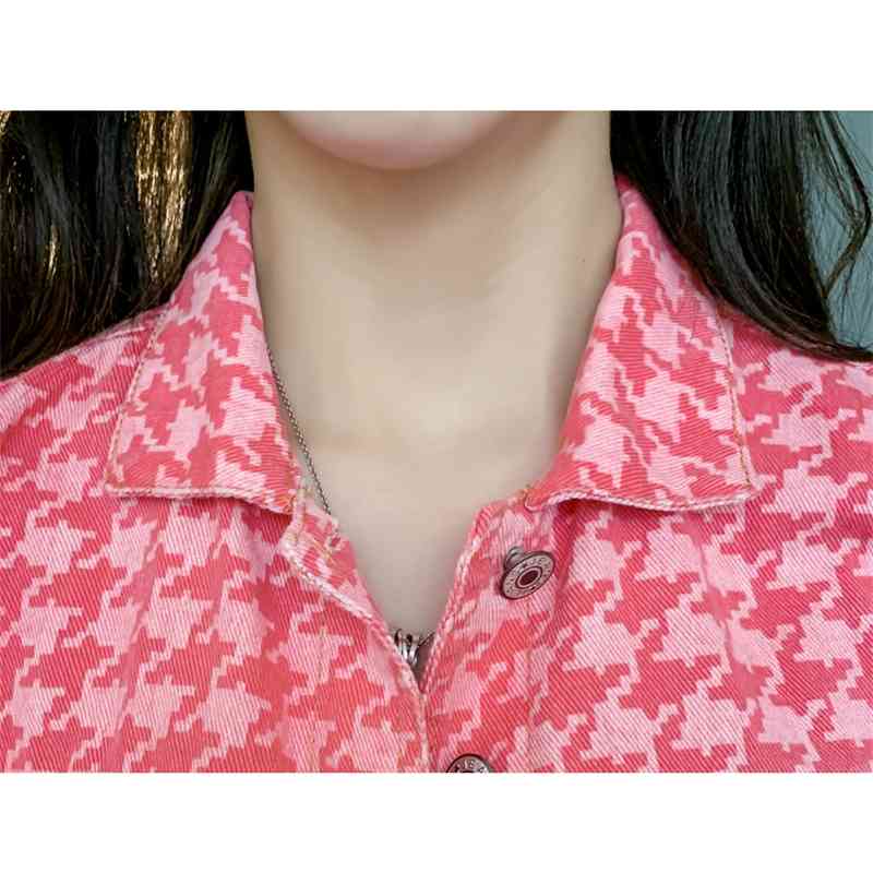 Elegant Women 2 Piece Set Korean Lady Pink Plaid Denim Sexy Short Jacket + High Waist Mini Skirt Fashion Suit 210519