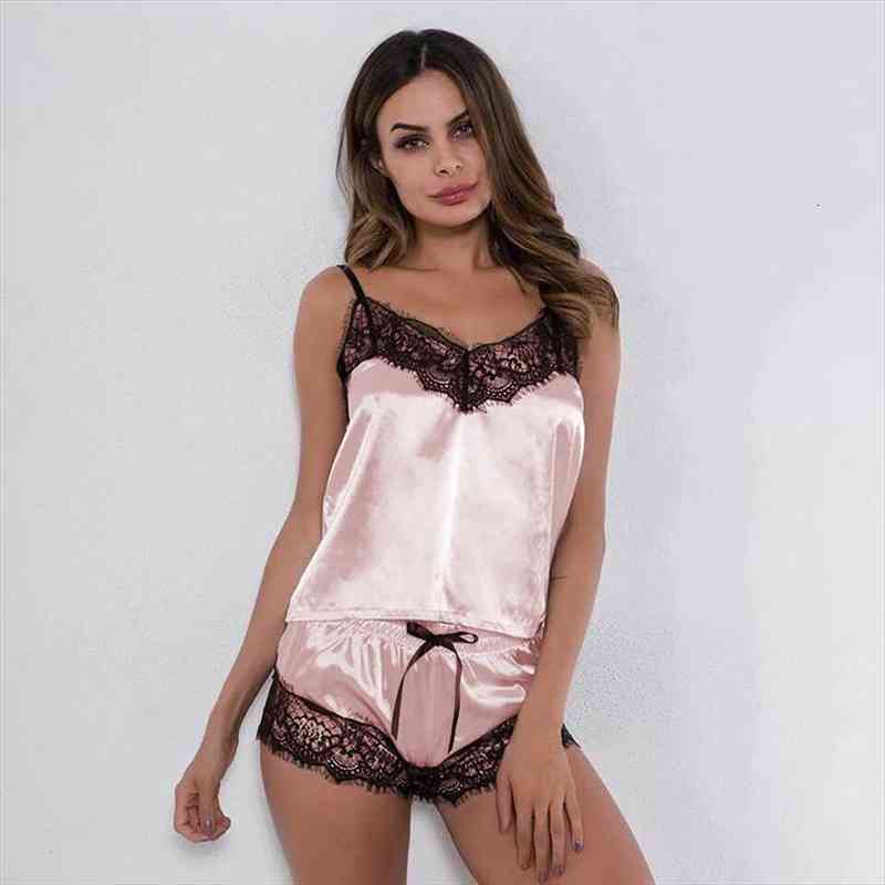 Women Sexy Lingerie Satin Lingerie Pijamas Mujer Women Silk Pajama Sets Lace Vest Sleeveless Top short 2pcs Sleepwear, Black;red
Women Sexy Lingerie Satin Lingerie Pijamas Mujer Women Silk Pajama Sets Lace Vest Sleeveless Top short 2pcs Sleepwear, Black;red