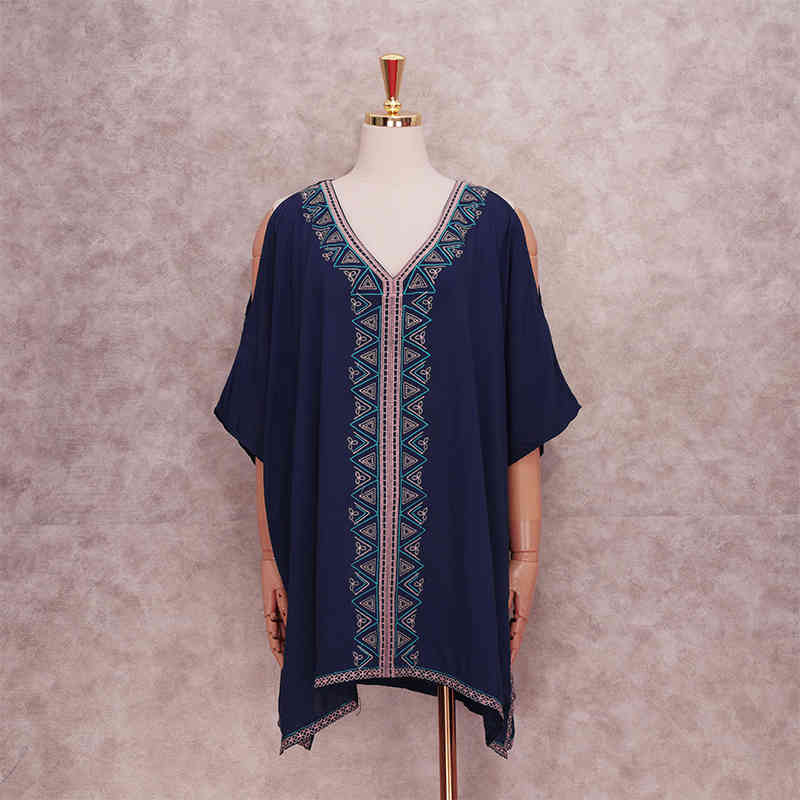 Embroidery Cotton Bathing suit Cover ups Tunics for Beach Robe de Praia Swim up Swimwear Women Beachwear #Q347 210420