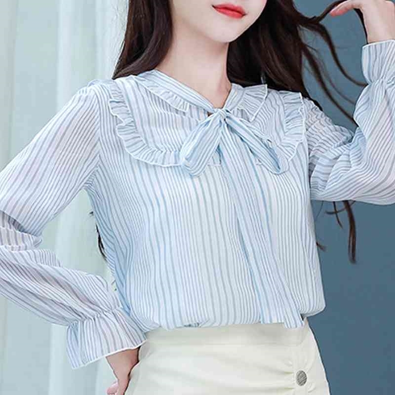 Long Sleeve Women Blouses Shirts Blusas Mujer De Moda Blouse Women V-neck Blue Striped Chiffon Blouse Shirt Women Tops D423 210602
Long Sleeve Women Blouses Shirts Blusas Mujer De Moda Blouse Women V-neck Blue Striped Chiffon Blouse Shirt Women Tops D423 210602