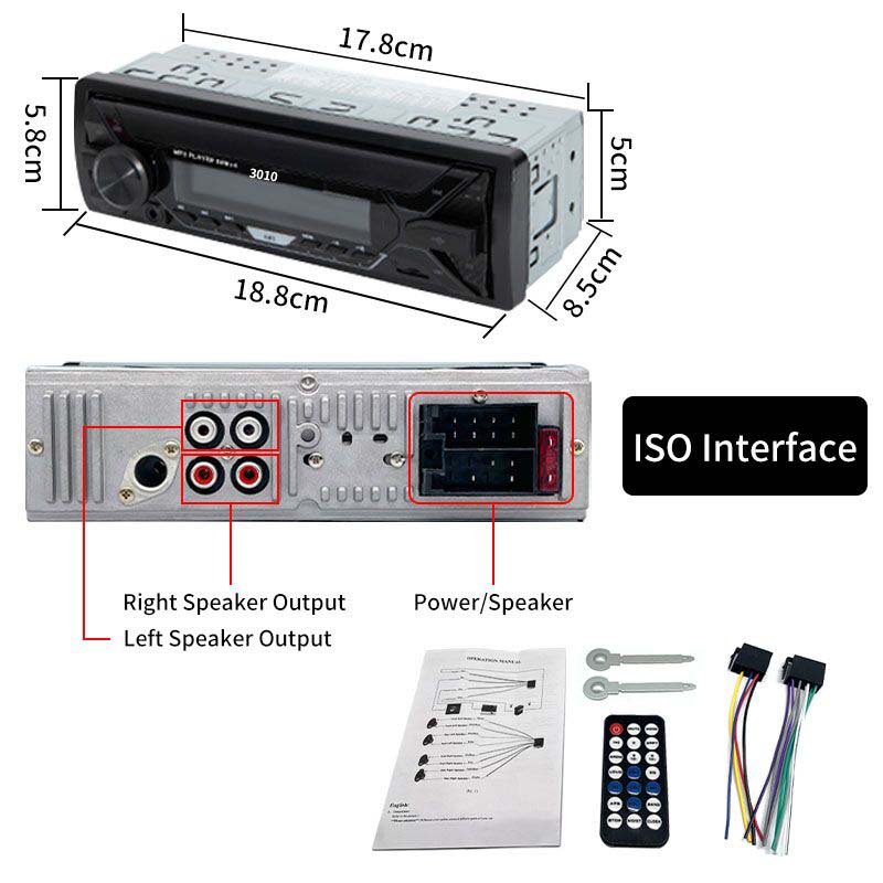 Universal Car Radio Audio 12-24V Truck Bluetooth Stereo MP3 Player FM Receiver 60Wx4 With Colorful Lights AUX/USB/TF Card Auto Kit