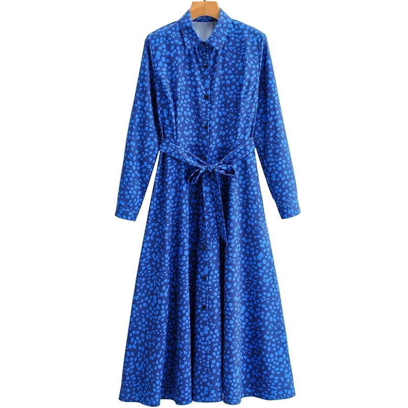 Summer Women Long Dress Section Ladies' Turn-down Collar Sleeve Dot Dresses Female Streetwear 210524, Blue
Summer Women Long Dress Section Ladies' Turn-down Collar Sleeve Dot Dresses Female Streetwear 210524, Blue