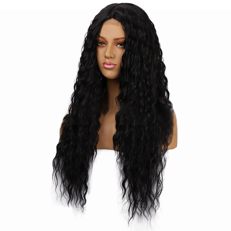 Natural cosplay hair synthetic wig with lace front wavy wigs for black women