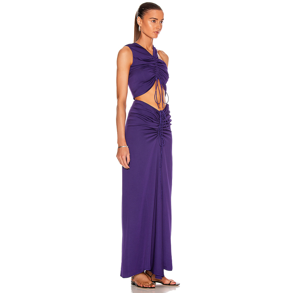 Summer One Shoulder Maxi Dress For Women Sexy Sleeveless Hollow Out Celebrity Evening Runway Club Party Dresses 210423