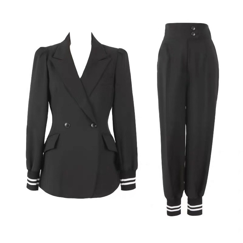 Fashion Women Pant Suits Long Sleeve Belted Blazer Trousers Suit Office Lady Work wear 2 Pieces set Women's Set 210506