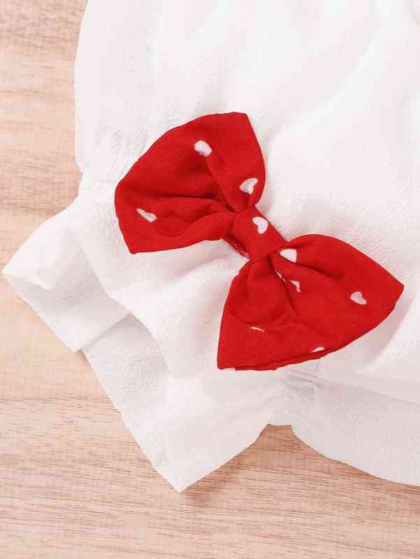 Baby Confetti Heart Print Top & Bow Front Shorts With Headband SHE