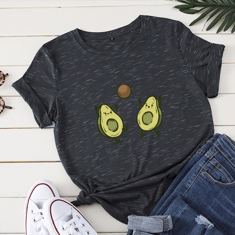 JCGO Summer Cotton T Shirt Women Plus Size S-5XL Funny Avocado Print O-Neck Short Sleeve Simple TShirts Casual Ladies Tee Tops 210406