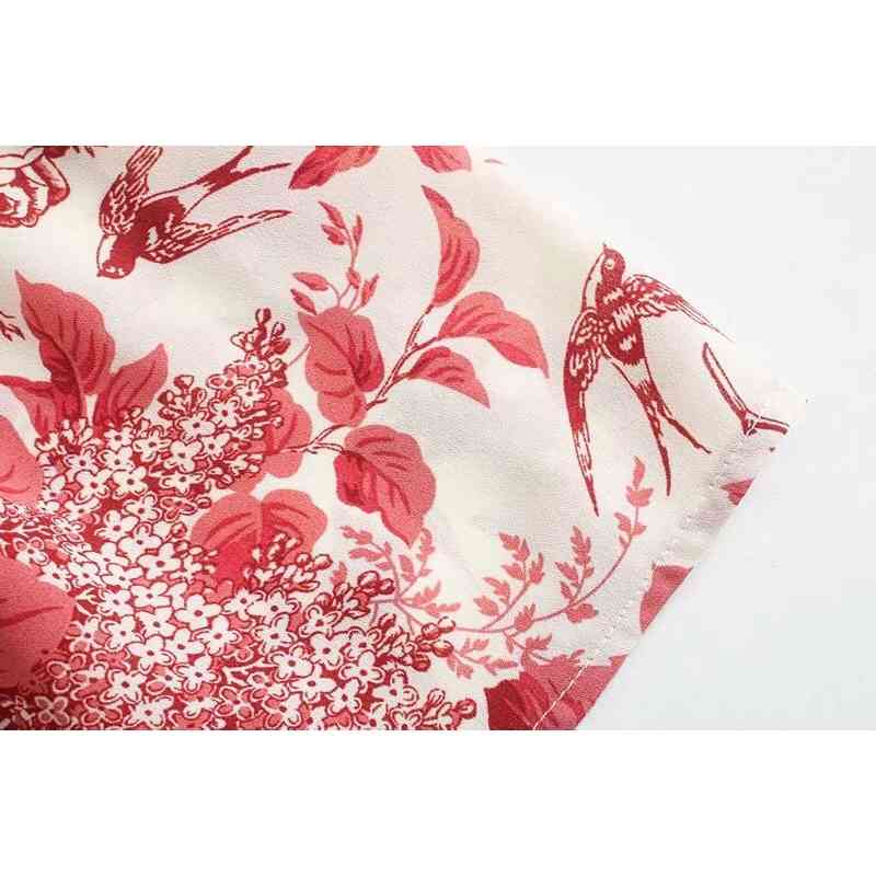 French Floral Print Bandage Spaghetti Strap Ruffles Hem Midi Dress Retro Sexy Women Tie Bow Sling Slit Summer Vestido 210429