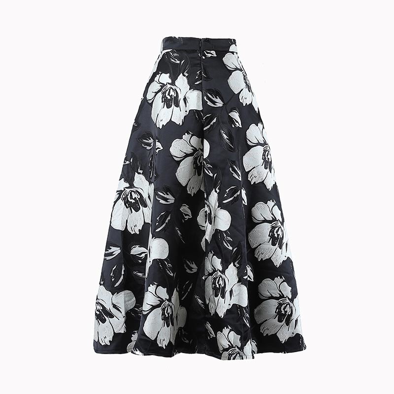 Vintage Printed Floral Skirt For Women High Waist A Line Midi Skirts Female Fashion Clothing Autumn 210521