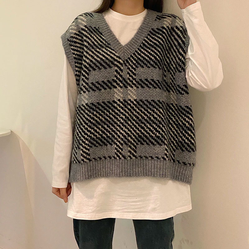 2Colors Spring and Autumn Harakuju knitted v neck twist plaid sweaters womens sweaters and pullovers womens (X1852) 210423