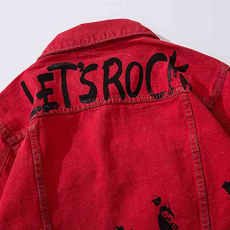 IEFB Men's Red Denim Jacket Trend All-match Work Clothes Hip-hop Loose Big Size Jeans Coat For Men Letter Print Clothing 9Y355 210524