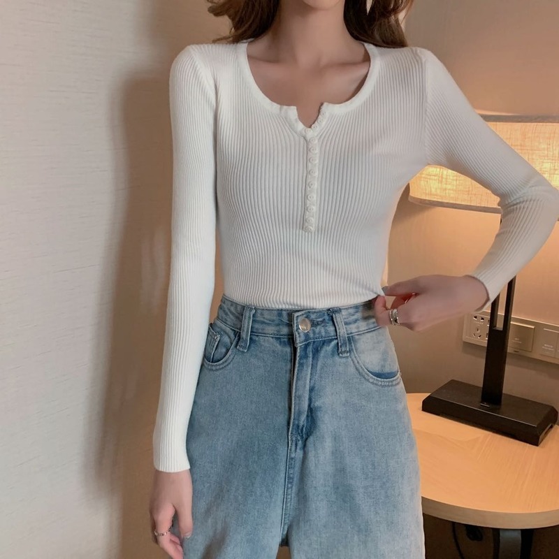 V-neck Women Sweater Autumn Winter Knitted Pullover Long Sleeve Slim Chic Female Jumper Knitwear All-match 11071 210510