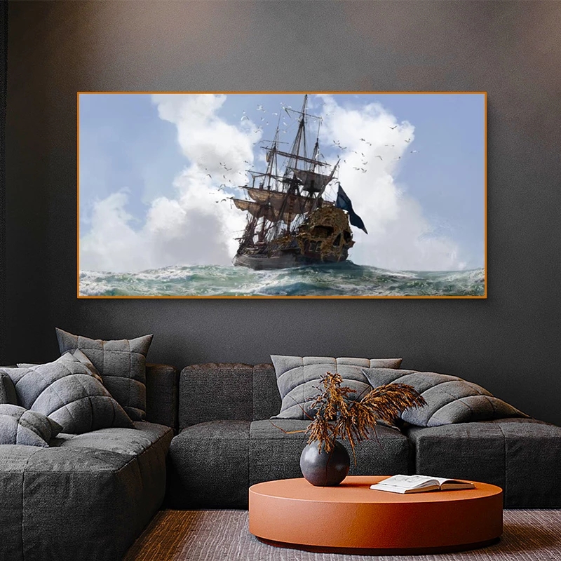 Skull and Bones Ship Decorative Canvas Art Prints Modern Seascpae Wall Posters And Prints Navigation Wall Pictures For Bed Room