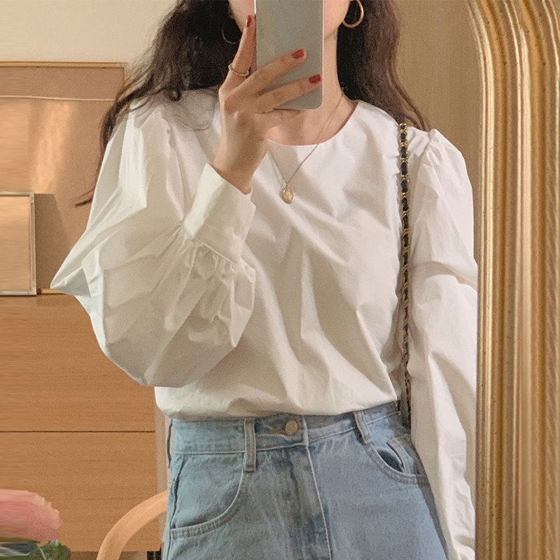 Nomikuma Blouses for Women Korean Solid O-neck Lantern Sleeve Shirt Causal Spring New Blusas Mujer De Moda Verano 6G050 210427