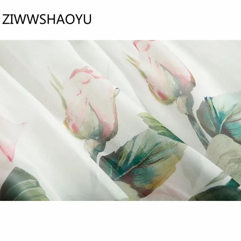 Female Summer Elegant Fashion Midi Dresses Runway Designer Women Bow Tie Floral Print High Waist Flowy Dress Casual