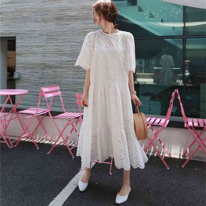 Hollow Out Lace Dress Summer Elegant Beach Female with Spaghetti Strap Vest+Summer es Two Piece Set 210519