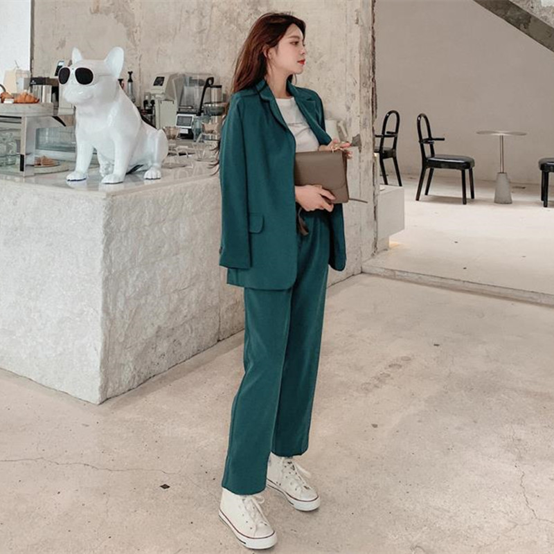 Autumn Women Blazer Pants Suit OL Elegant Work Wear Casual Long Sleeve Blazers + Suits 2 Piece Sets 210421