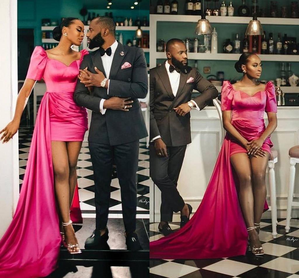 2021 Fuchsia High Low Prom Dresses Short Sleeves Elastic Satin Sheath Ruched Pleats Plus Size African Evening Party Gown Custom Made vestidos, Light purple
2021 Fuchsia High Low Prom Dresses Short Sleeves Elastic Satin Sheath Ruched Pleats Plus Size African Evening Party Gown Custom Made vestidos, Light purple