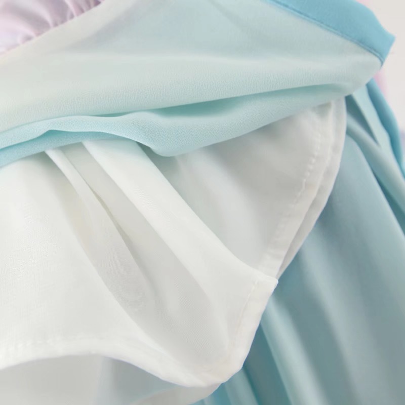 BOHO Gradient Rainbow Color Single-breasted Button Long Dress Sexy Women Holiday Wood ear Tassel Sleeve Ruffles Dresses 210429