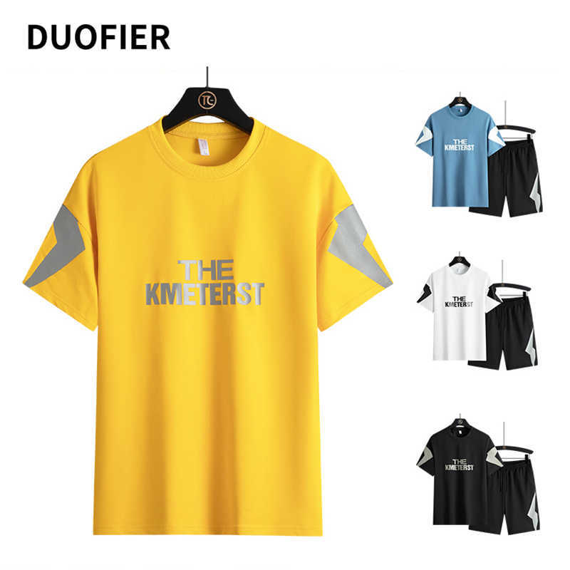 Summer Two Piece Set Men Short Sleeve T Shirt Letter Print Top Shorts Men's Tracksuits Fashion T-shirt Set With Shorts 210603