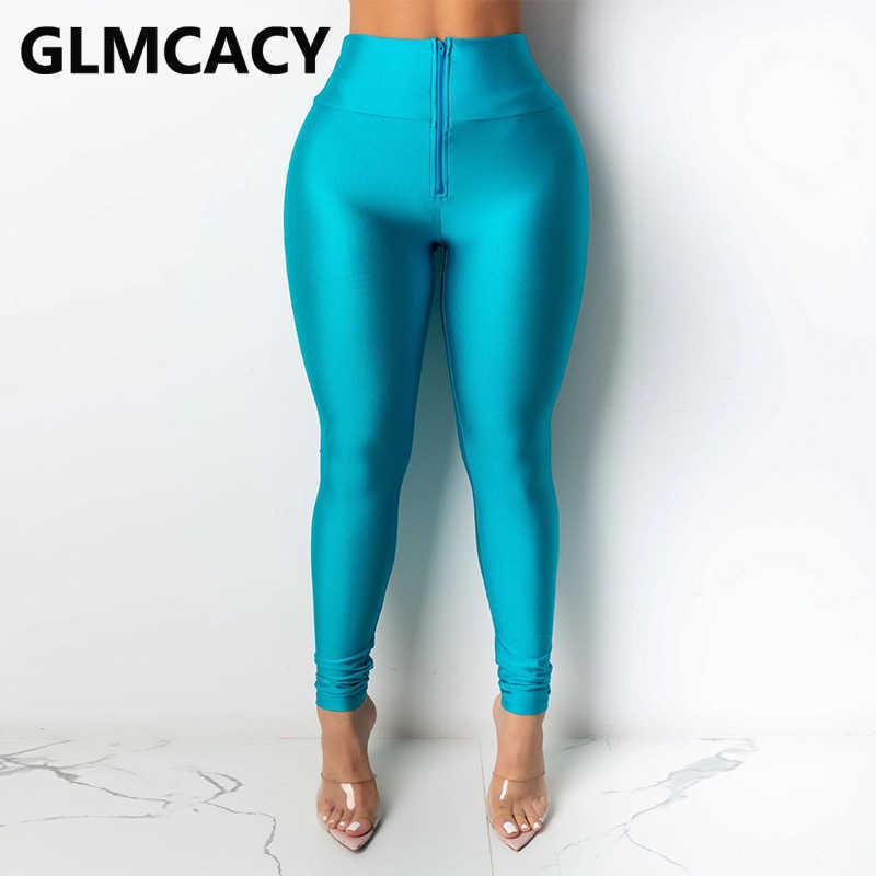 Women High Waist Zipper Closure Pants Solid Skinny Chic Streetwear Trousers 210702