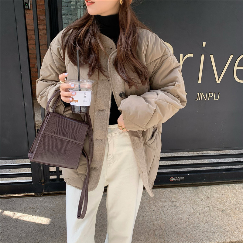 Chic Female Coat Winter Jacket Thick Warm Women Parkas Vintage Elegant Stitching Solid Single-breasted Parka 210421