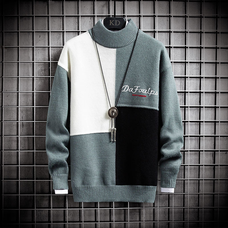 sweater knit men's clothing autumn and winter thickening t shirt youth small high collar pullover color matching baseline, White;black
sweater knit men's clothing autumn and winter thickening t shirt youth small high collar pullover color matching baseline, White;black