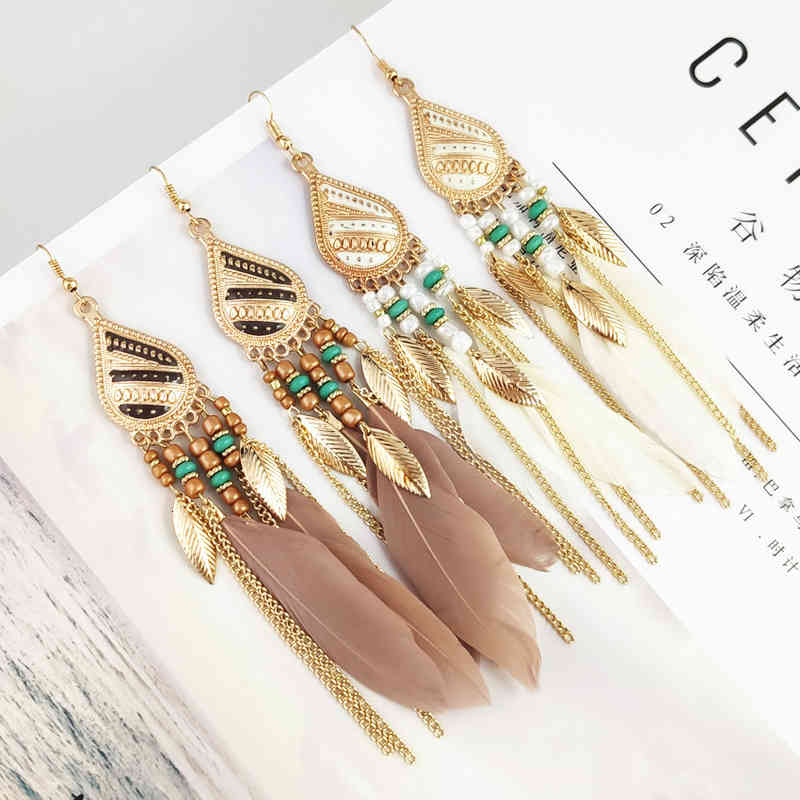 Charms Ear Stud Clip Rings Court National Temperament Versatile Bohemian Simple Feather Female Accessories