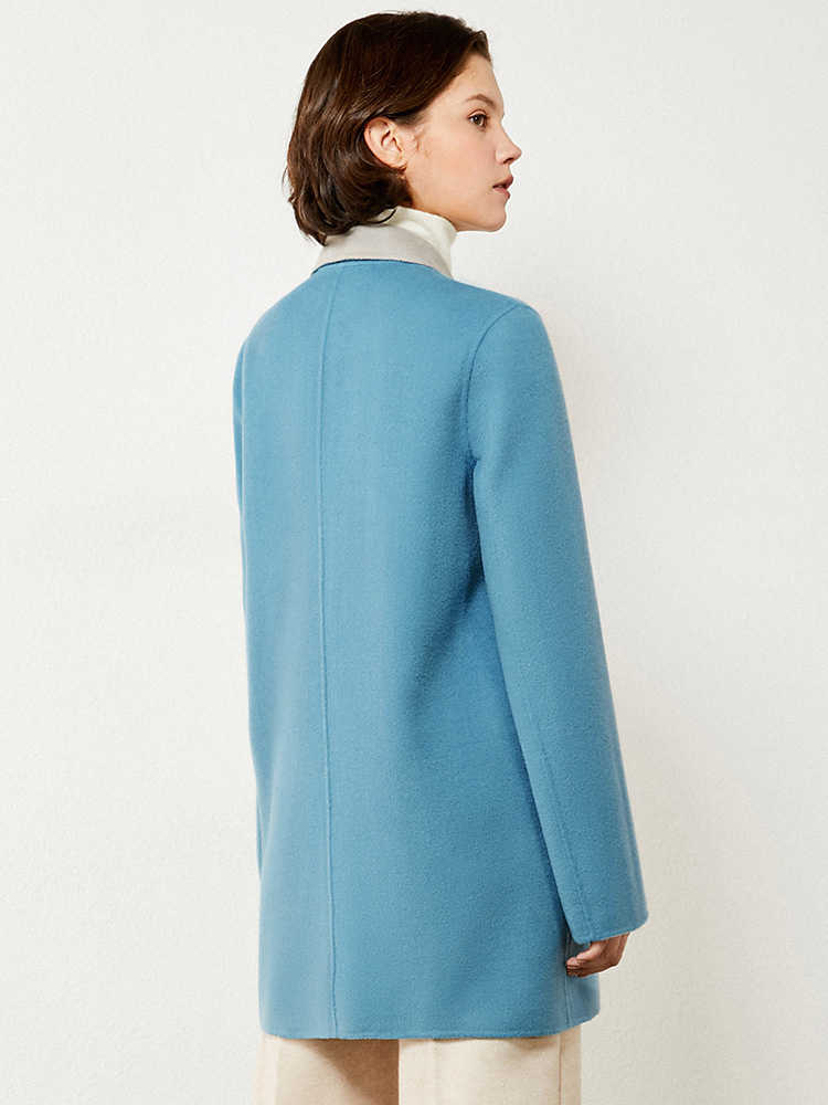 Minimalism Winter Fashion Coat Female 100%wool Lapel Double breasted Double-sided Woolen Women 12070524 210527