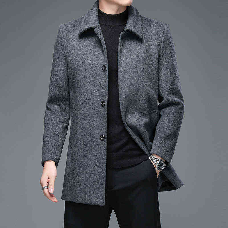 High Quality Mens Winter Jackets and Coats Business Casual Woolen Jackets Coats Long Overcoat Men Turn Down Collar Wool Blends 211119