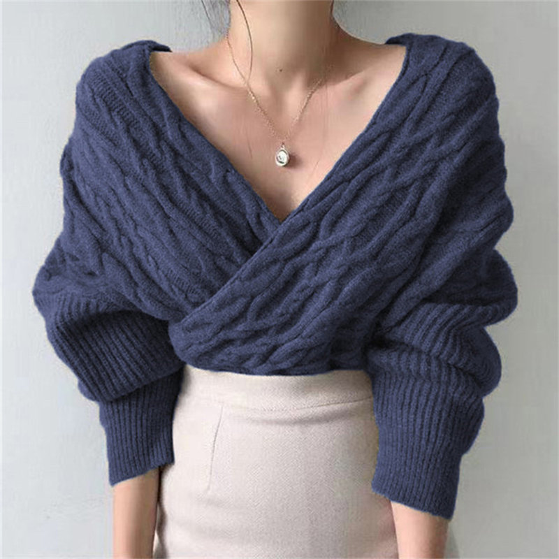 Office Lady Tops Elegant Solid Streetwear V-Neck Sexy Outwear Twist Knitted Vintage High Waist Leisure Sweaters 210421