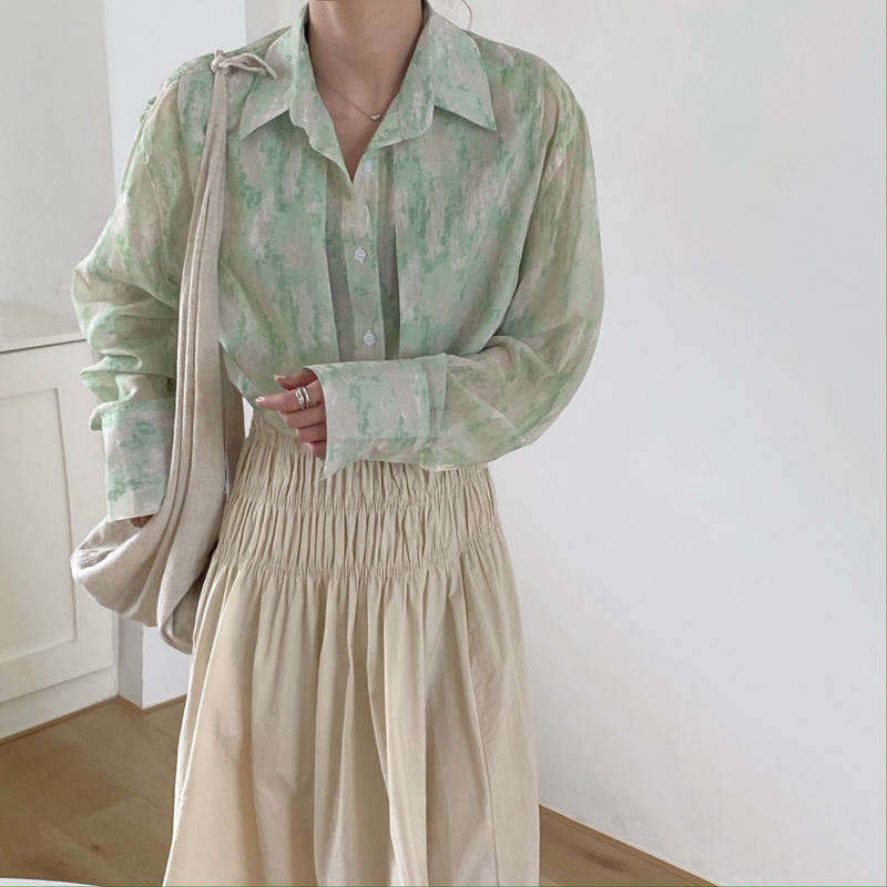 Thin Streetwear Printed Dying Chiffon Brief Sunscreen Outwear Elegance Loose Femme Gentle OL Casual Summer Shirts 210421