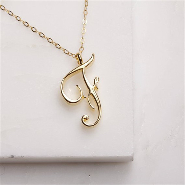 Small Cursive 26 Capital Letter Necklace Single Partner Name Initial Alphabet A-J Charm Swirl Monogram Word Text Character Pendant Chain Necklaces for