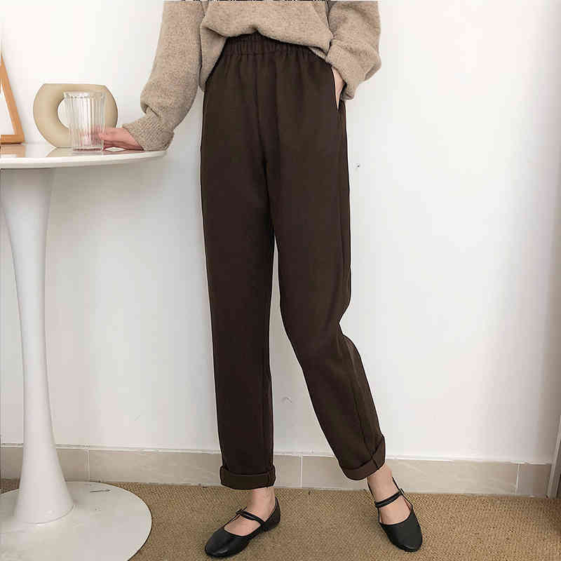 All Match Casual High Waist Pants Solid Chic Straight Velvet Elegant Minimalist Thicken Women Trousers 210421