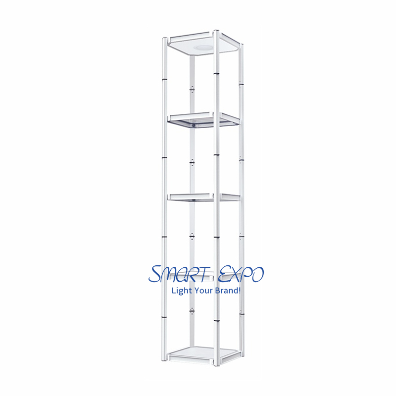 5-Layer Square Showcase Counter for Event Advertising Display with Top LED Light Easy Carry Bag