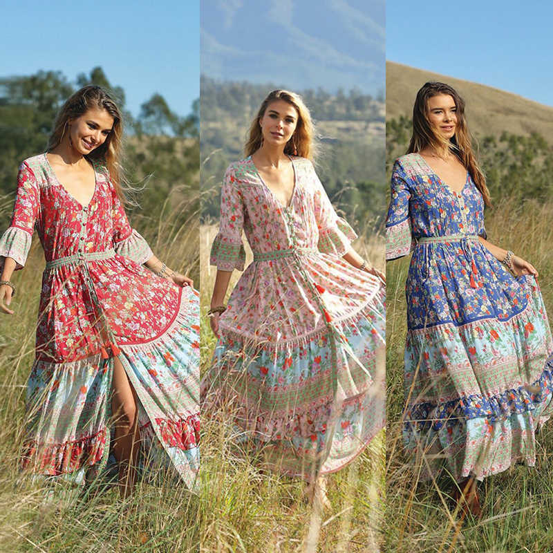 Raisevern Women Bohemian DrFlare Sleeve Button DrFloral Print Ethnic Beach Boho Long DrVestidos Maxi Boho Dresses X0621
Raisevern Women Bohemian DrFlare Sleeve Button DrFloral Print Ethnic Beach Boho Long DrVestidos Maxi Boho Dresses X0621
