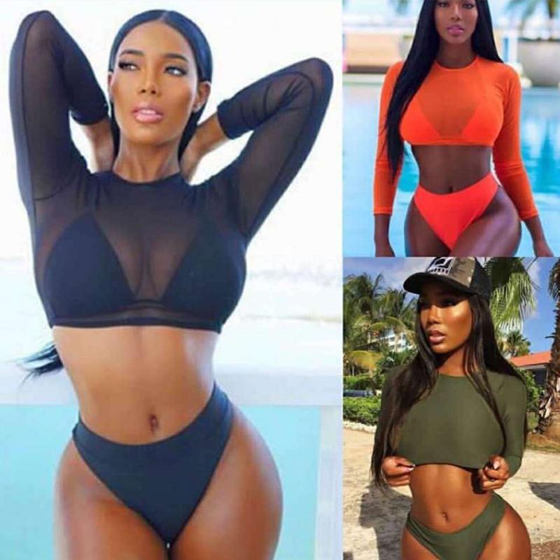 One-Piece Suits Three Piece Swimsuit Summer Sexy Women Mesh Long Sleeve High Waist Bikini Set Push Up Swimwear Bra Bottom Cover
One-Piece Suits Three Piece Swimsuit Summer Sexy Women Mesh Long Sleeve High Waist Bikini Set Push Up Swimwear Bra Bottom Cover