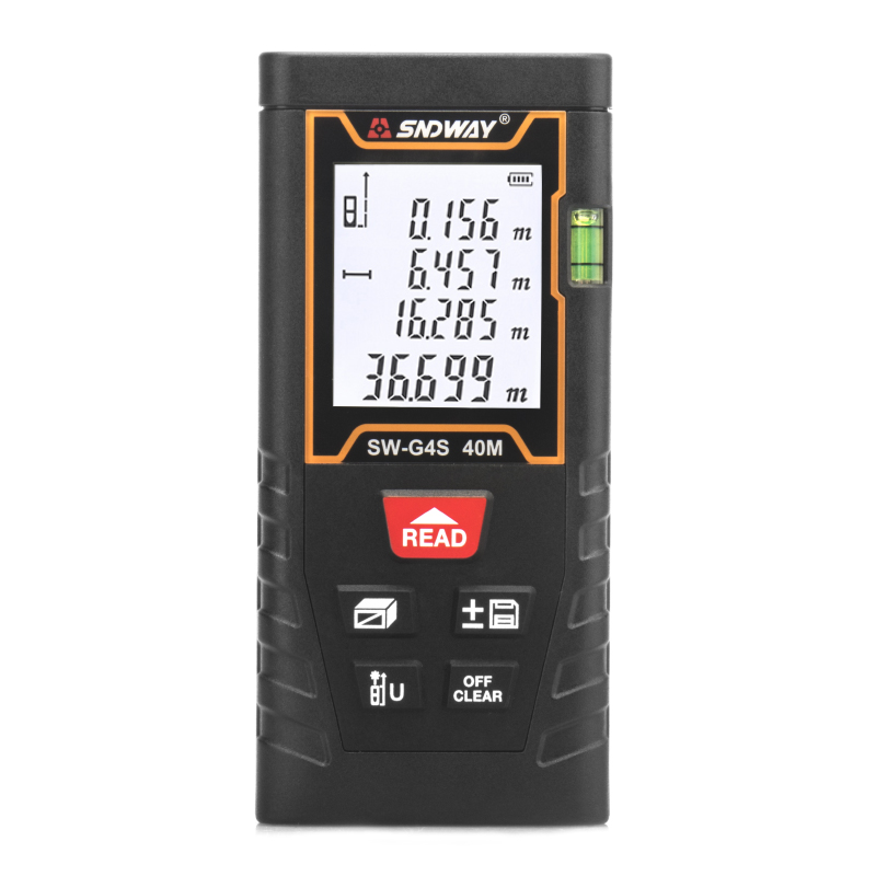 SNDWAY Laser distance meter Measuring 40M Roulette rangefinder with Distance/Area/Volume/Pythagorean measurement
SNDWAY Laser distance meter Measuring 40M Roulette rangefinder with Distance/Area/Volume/Pythagorean measurement