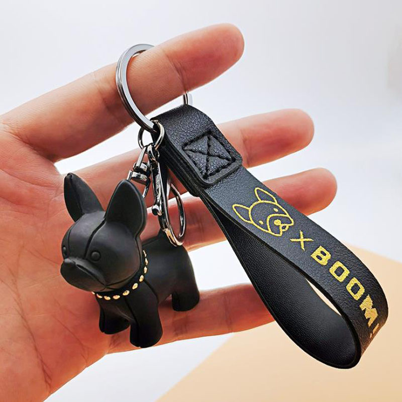 Cartoon Fighting Dog Keychain for Women Man Pendant Car Leather Key Ring Christmas Gift