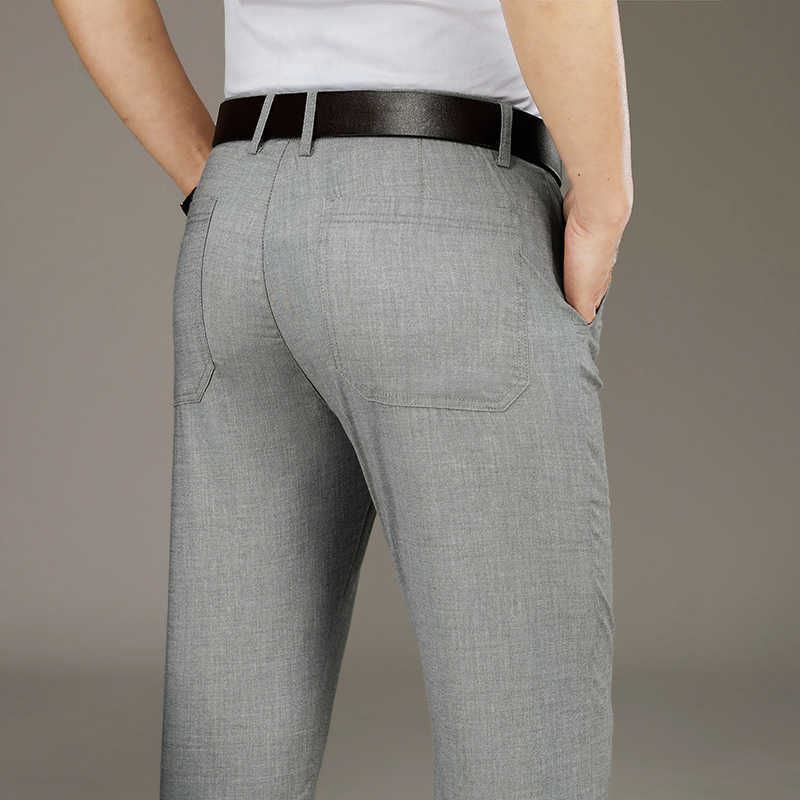 Summer High Waist Linen Men's Pants Loose Thin Breathable Work Wide Legs Classic Business Blue Trausers Male Large Size 35 40 42 211008