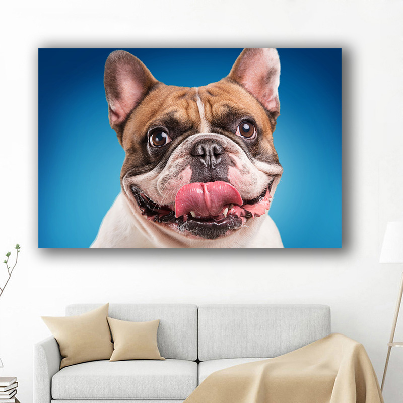 SELFLESSLY Dogs Colored background Bulldog Snout Tongue print painting Canvas Wall Pictures for Living Room Canvas Oil Painting