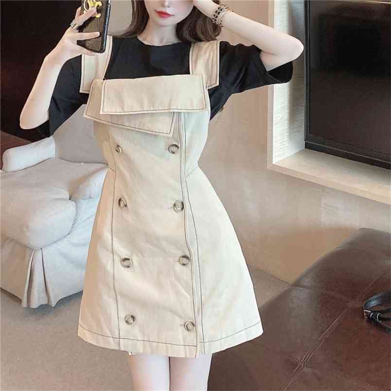 Women Summer Two Piece Set Black Short Sleeve T-Shirt Top + Strspless Double Breasted Slim Chic Vest Mini Dress Suit 210519, Only vest dress
Women Summer Two Piece Set Black Short Sleeve T-Shirt Top + Strspless Double Breasted Slim Chic Vest Mini Dress Suit 210519, Only vest dress