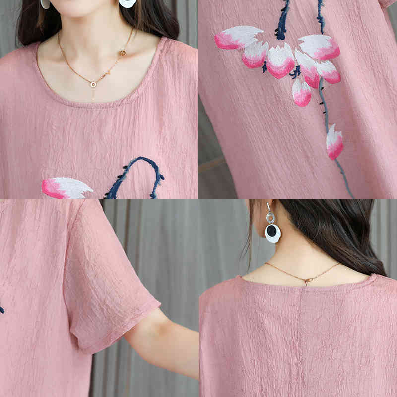 printed chiffon women dress loose plus size summer short sleeve knee length women's clothing 0273 40 210506