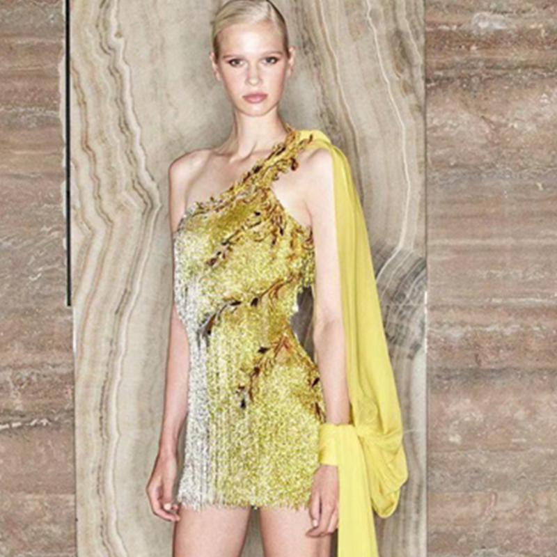 Casual Dresses Women Luxury Yellow One Shoulder Tassel Mini Dress Birthday Evening Party Cocktail Celebrity Wedding Guest
Casual Dresses Women Luxury Yellow One Shoulder Tassel Mini Dress Birthday Evening Party Cocktail Celebrity Wedding Guest