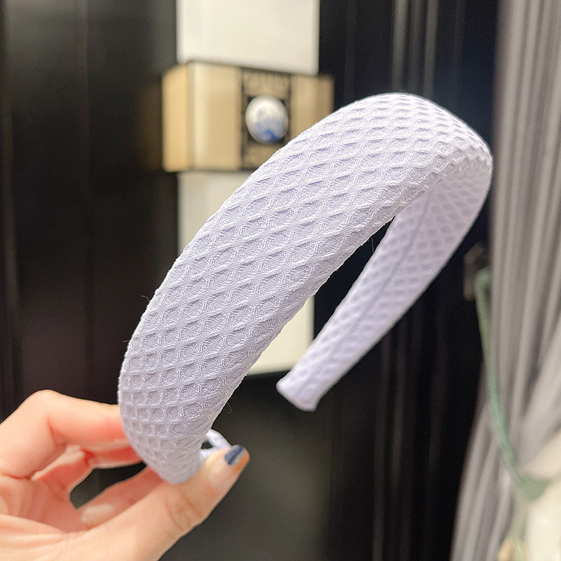 

2022 New Cotton Yarn Cream Color Periwinkle Blue Waffle Sponge Headband Romantic Hair Band Hoop Hair Accessories For Girl Women