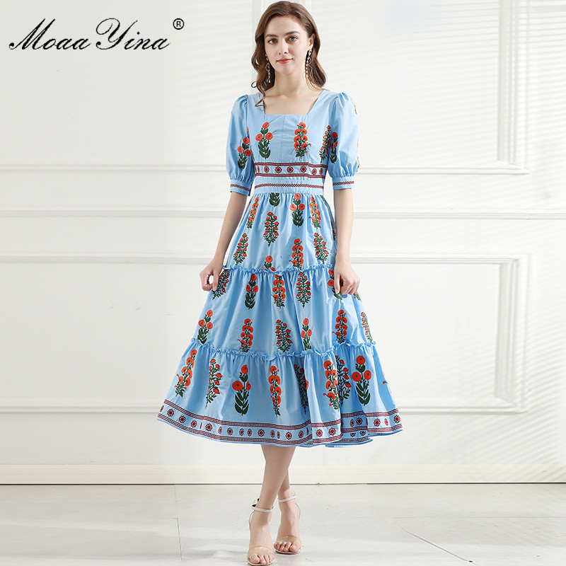 Fashion Designer Dress Summer Women's dress Square Collar Short sleeve Flowers Embroidery Elegant Party Dresses 210524, Blue
Fashion Designer Dress Summer Women's dress Square Collar Short sleeve Flowers Embroidery Elegant Party Dresses 210524, Blue